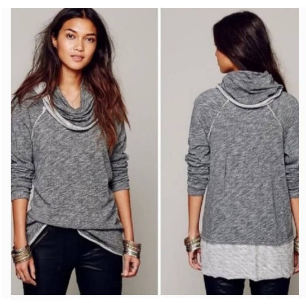 Free People Beach Cocoon Funnel Neck Pullover Sweatshirt Grey One Size